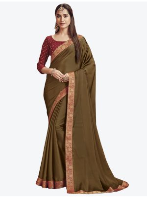 Olive Green Chiffon Dyed Fabric Designer Saree small FABSA20682