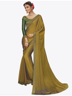 Olive Green Chiffon Dyed Zari Fabric Designer Saree small FABSA20736