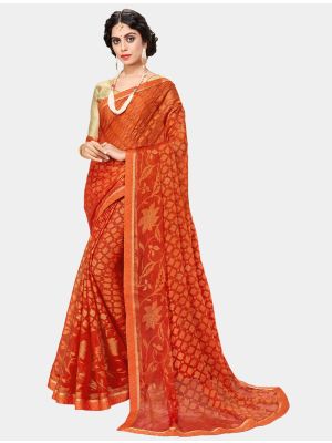 Orange Chiffon Brasso Designer Saree small FABSA20697