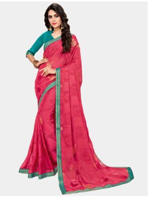 Pink Chiffon Brasso Designer Saree small FABSA20701