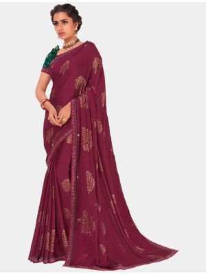 Pink Chiffon Dyed Gold Foil fabric Designer Saree small FABSA20694