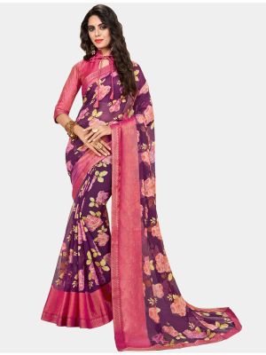 Purple Chiffon Brasso Designer Saree small FABSA20700