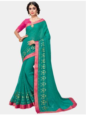 Rama Chiffon Brasso Designer Saree small FABSA20696