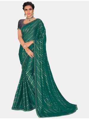 Rama Chiffon Dyed Gold Foil fabric Designer Saree small FABSA20692