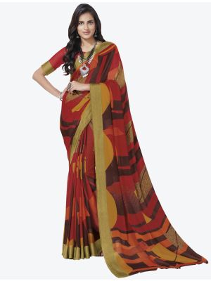 Red Chiffon Designer Saree small FABSA20710