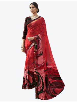 Red Georgette Butta Designer Saree small FABSA20644