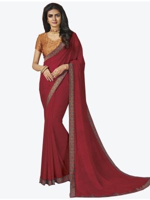 Red Georgette Designer Saree small FABSA20652