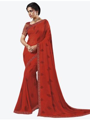 Red Georgette Designer Saree small FABSA20654