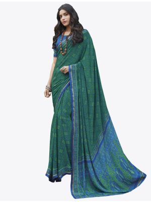 Sea Green Satin Crape Designer Saree small FABSA20752