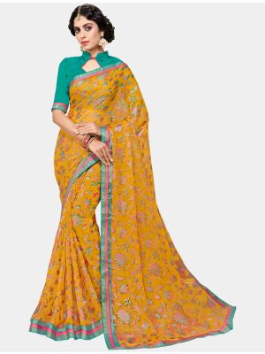 Yellow Chiffon Brasso Designer Saree small FABSA20699
