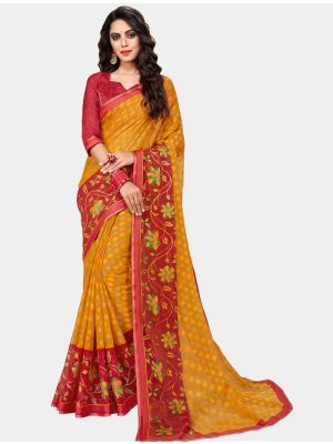 Yellow Chiffon Brasso Designer Saree small FABSA20703