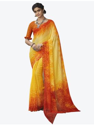 Yellow Georgette Butta Designer Saree small FABSA20646