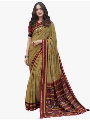 Yellow Satin Crape Designer Saree small FABSA20750