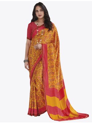 Yellow Satin Crape Designer Saree small FABSA20755
