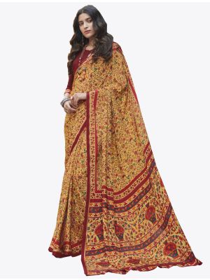 Yellow Satin Crape Designer Saree small FABSA20758