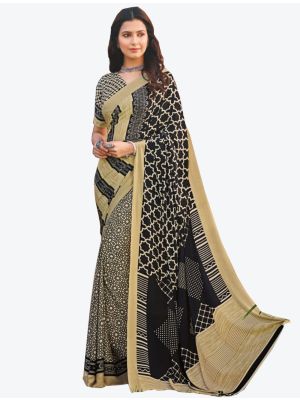 Black and Cream Crepe Designer Saree small FABSA20856