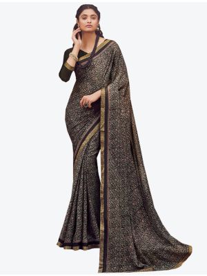 Black Chiffon Designer Saree small FABSA20814