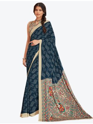 Dark Blue Crepe Designer Saree small FABSA20858