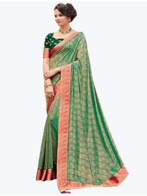 Green Banarasi Jacquard Designer Saree small FABSA20819