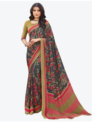 Grey Crepe Designer Saree small FABSA20861