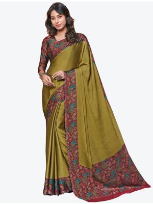 Olive Green Chiffon Designer Saree small FABSA20843
