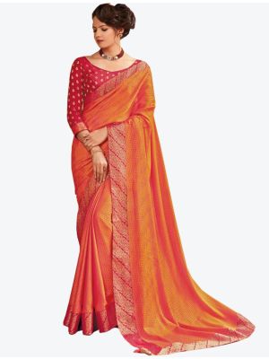 Orange Banarasi Jacquard Designer Saree small FABSA20820