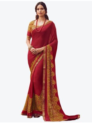 Red Chiffon Designer Saree small FABSA20813