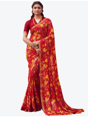 Red Chiffon Designer Saree small FABSA20816