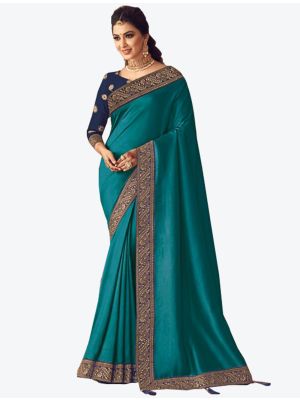 Teal Soft Silk Designer Saree small FABSA20909