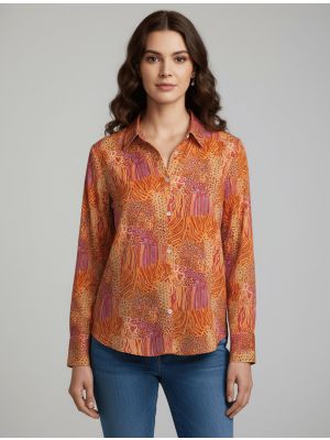 warm orange crepe classic point collar shirt fabku21274