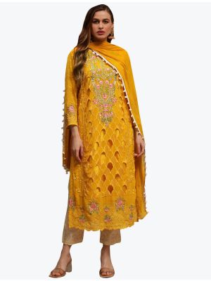 Warm Yellow Premium Georgette Party Wear Designer Palazzo Suit small FABSL20836