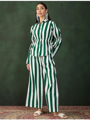 white and green crepe printed co ord set fabku20987