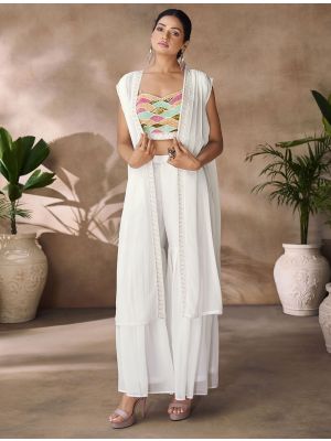 white georgette designer co ord set with hand work fabku21120