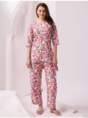 white pure cotton printed stylish co ord set fabku20920