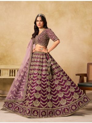 Wine Art Silk Sequined Lehenga Choli small FABLE20520