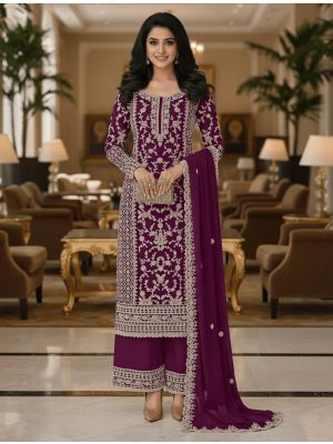 Wine Butterfly Net Semi Stitched Salwar Kameez small FABSL22519