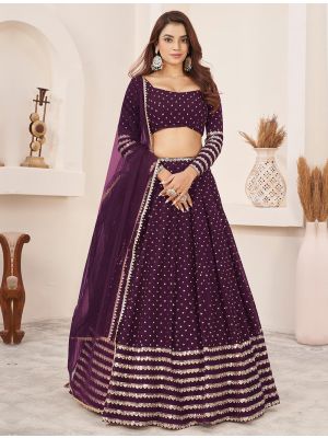 Wine Georgette Lehenga Choli with Zari And Sequins small FABLE20424