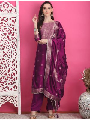 Wine Silk Jacquard Elegant Salwar Kameez small FABSL21890