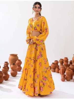 yellow airtex chinon stylish crop top with maxi skirt fabku21024