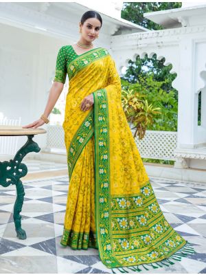 Yellow Banarasi Art Silk Saree With Brocade-Style Weaving