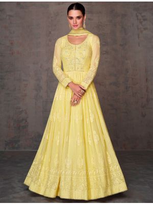 Yellow Georgette Semi Stitched Elegant Anarkali Suit FABSL21717