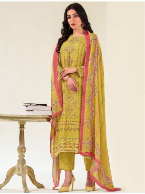 Yellow Muslin Embroidered Ready To Wear Salwar Kameez FABSL22214