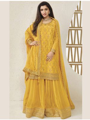 Yellow Viscose Chinon Semi Stitched Sharara Suit small FABSL21684