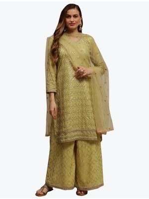 Yellowish Green Premium Georgette Party Wear Designer Palazzo Suit small FABSL20835