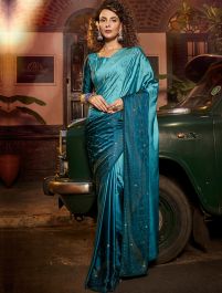 Teal Georgette Saree with Crystal Embellishments