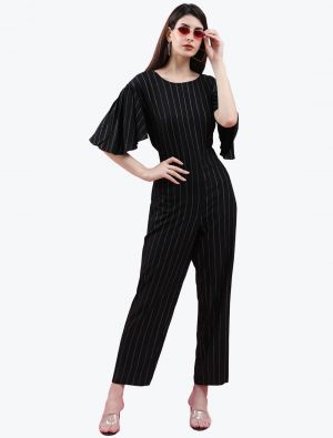 striped black premium viscose casual wear jumpsuit fabku20700