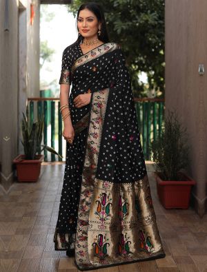 Black Dola Silk Bandhej Printed Saree With Zari Work