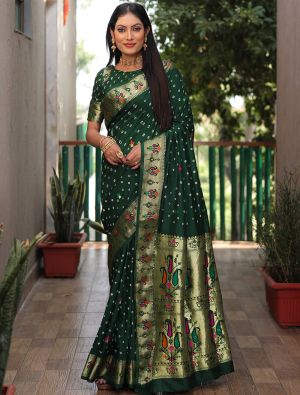 Green Dola Silk Bandhej Printed Saree With Zari Work