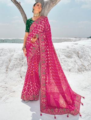 Hot Pink Premium Georgette Bandhani Patola Saree