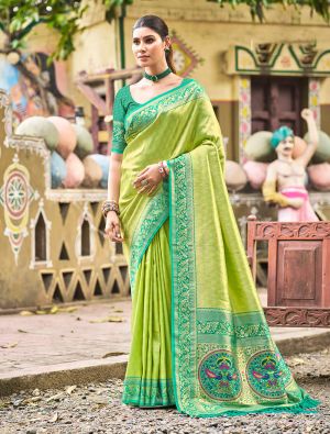 Light Green Kanjivaram Art Silk Zari Woven Saree